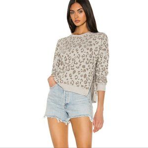 Rails Marlo Flocked Heather Grey Leopard Print Pullover Crewneck Sweatshirt